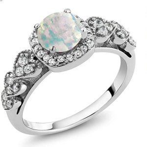 Dazzling CZ accents Opal 18k white GP Ring